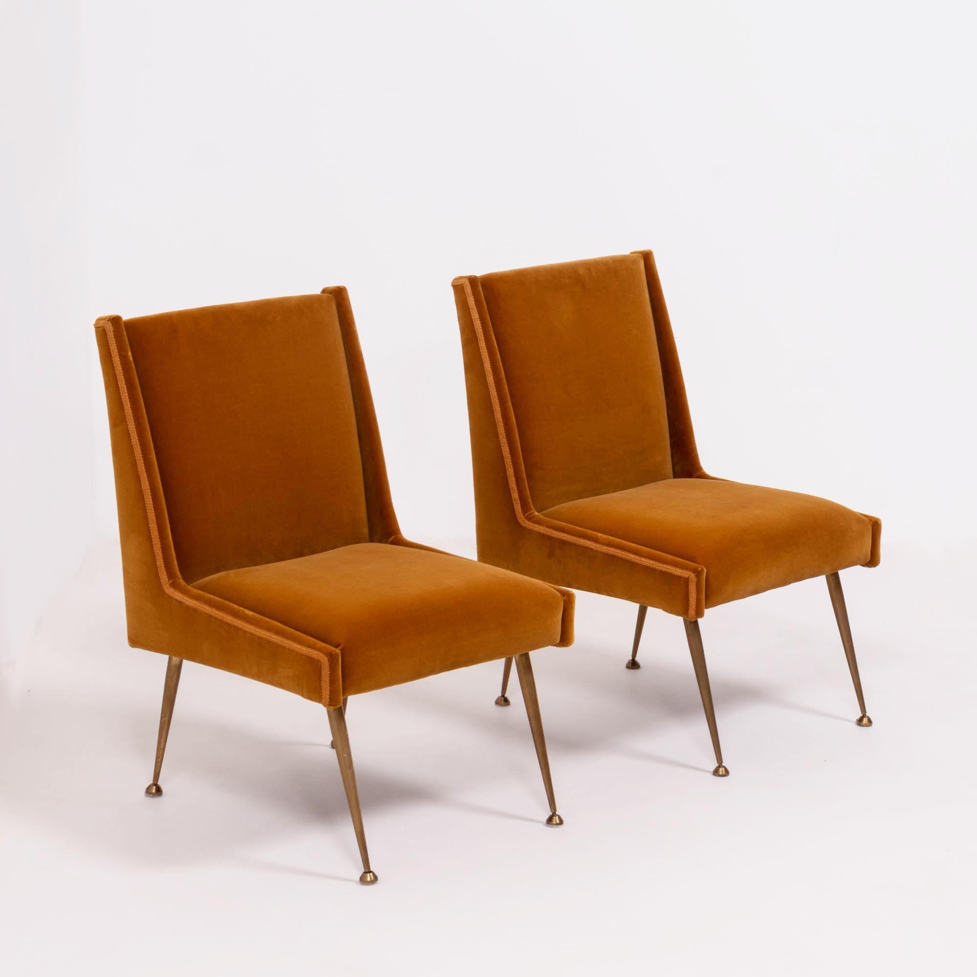 Midcentury Italian Burnt Orange Velvet Chairs, Set of 2 In Fair Condition In London, GB