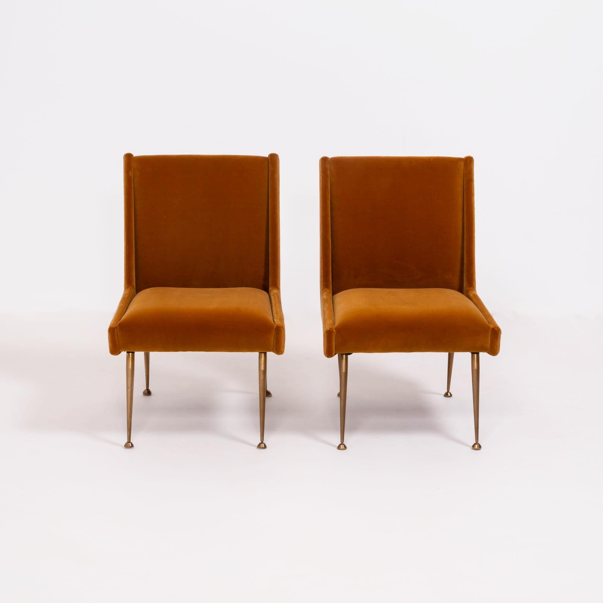 Mid-20th Century Midcentury Italian Burnt Orange Velvet Chairs, Set of 2