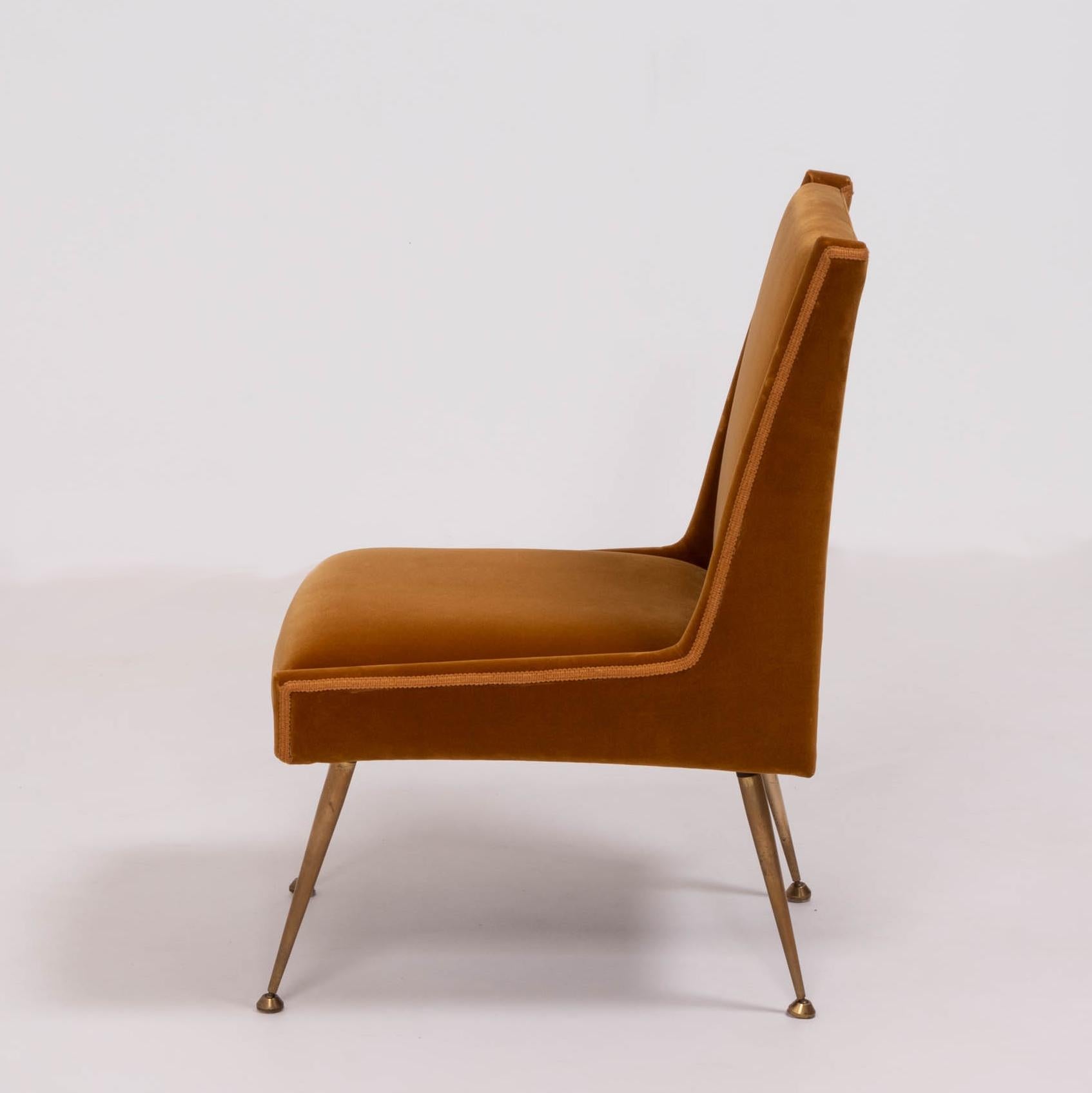 Midcentury Italian Burnt Orange Velvet Chairs, Set of 2 5
