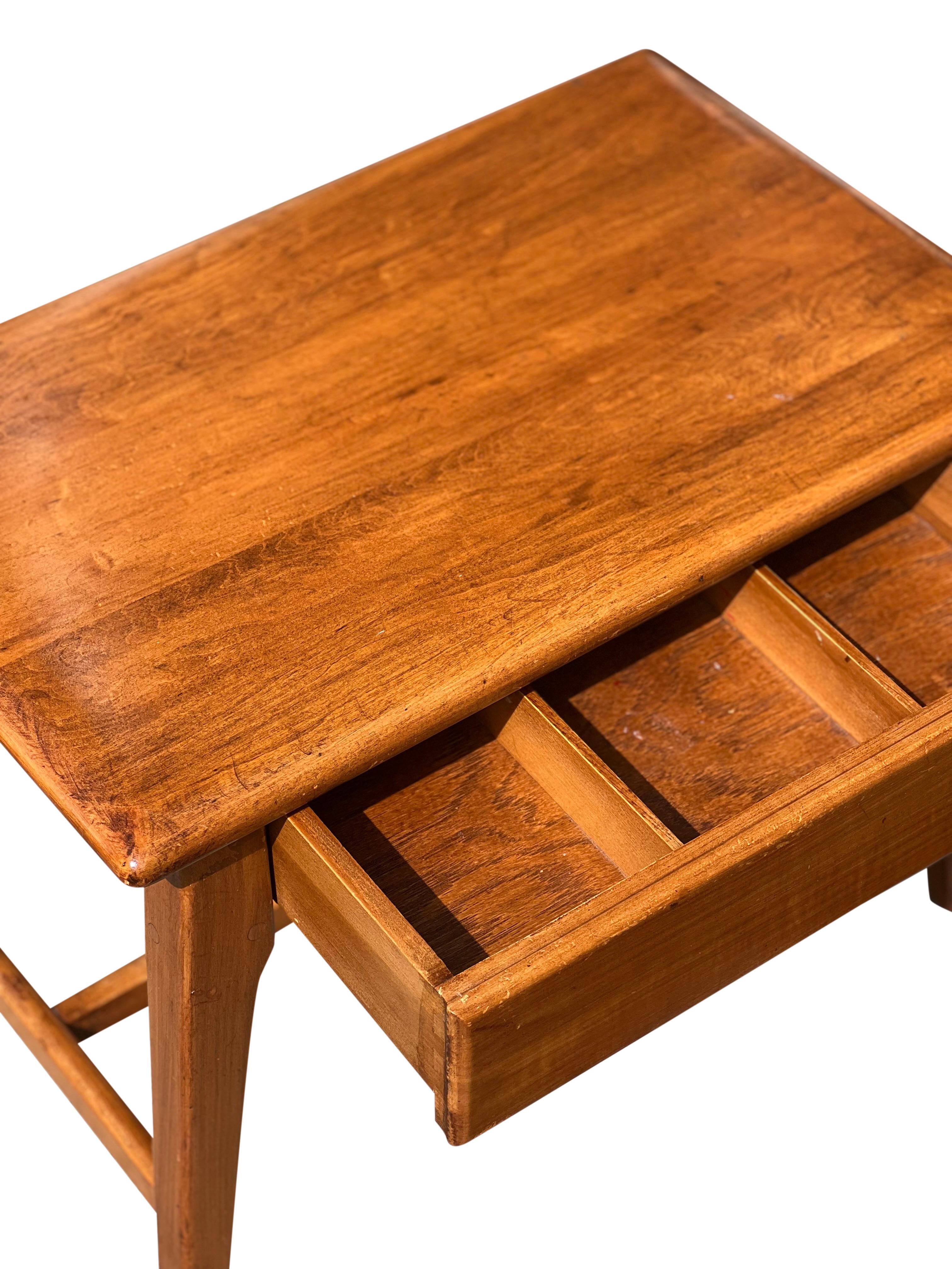 Midcentury Italian Oak Sewing Table or Stool with Single Drawer For Sale 2