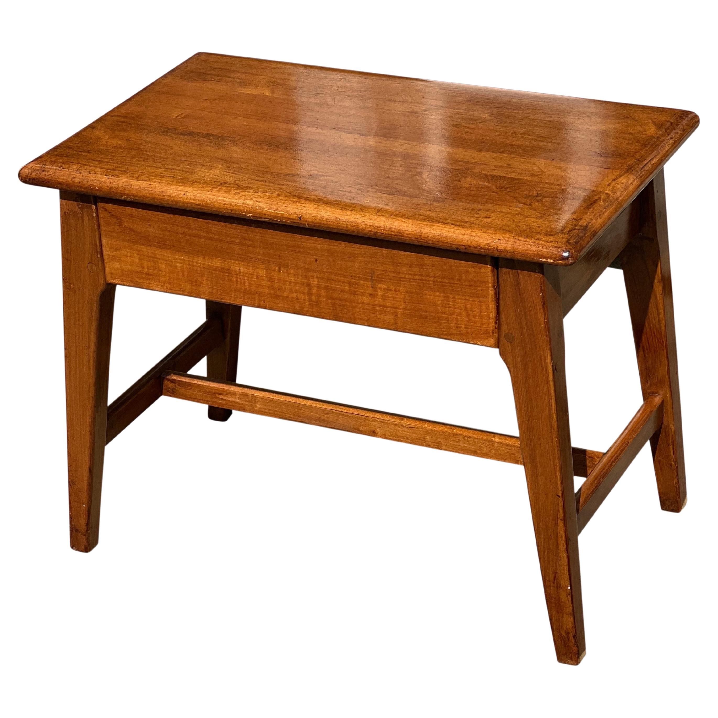 Midcentury Italian Oak Sewing Table or Stool with Single Drawer For Sale