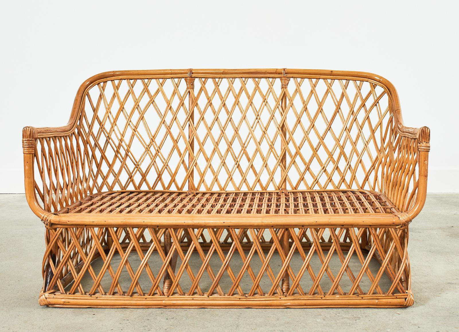 Mid-Century Italian Organic Modern Bamboo Rattan Settee Loveseat 7