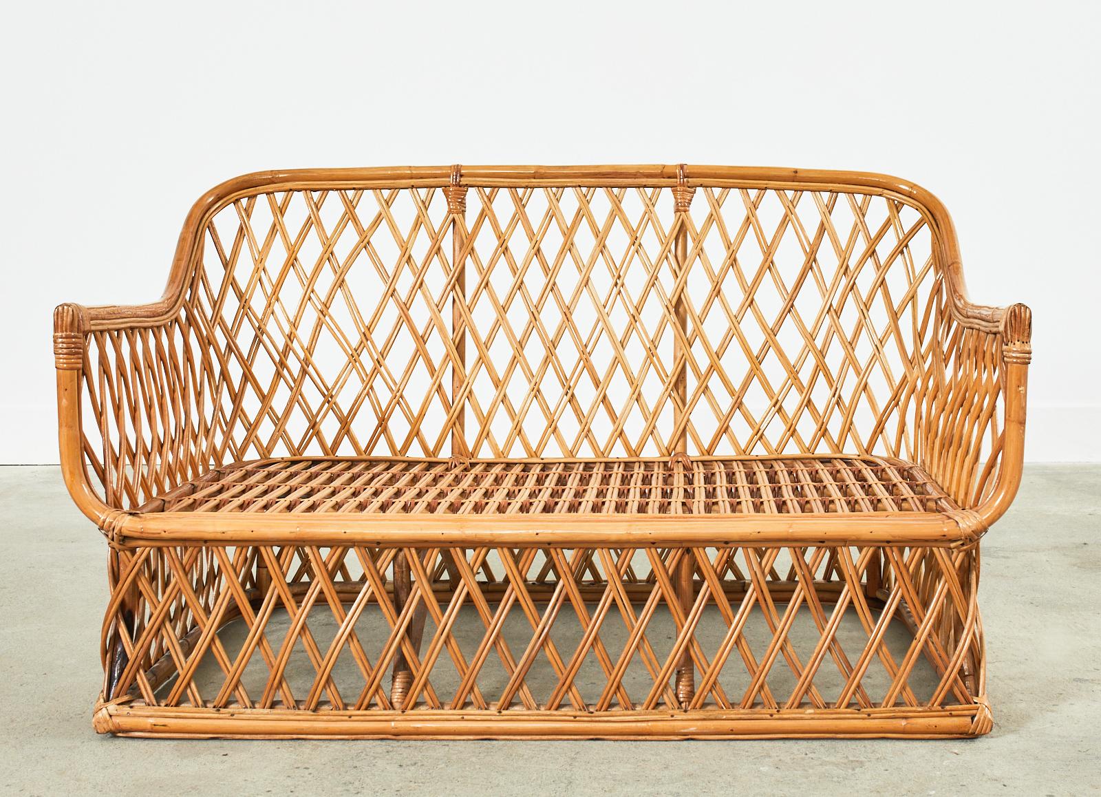 Mid-Century Italian Organic Modern Bamboo Rattan Settee Loveseat 7