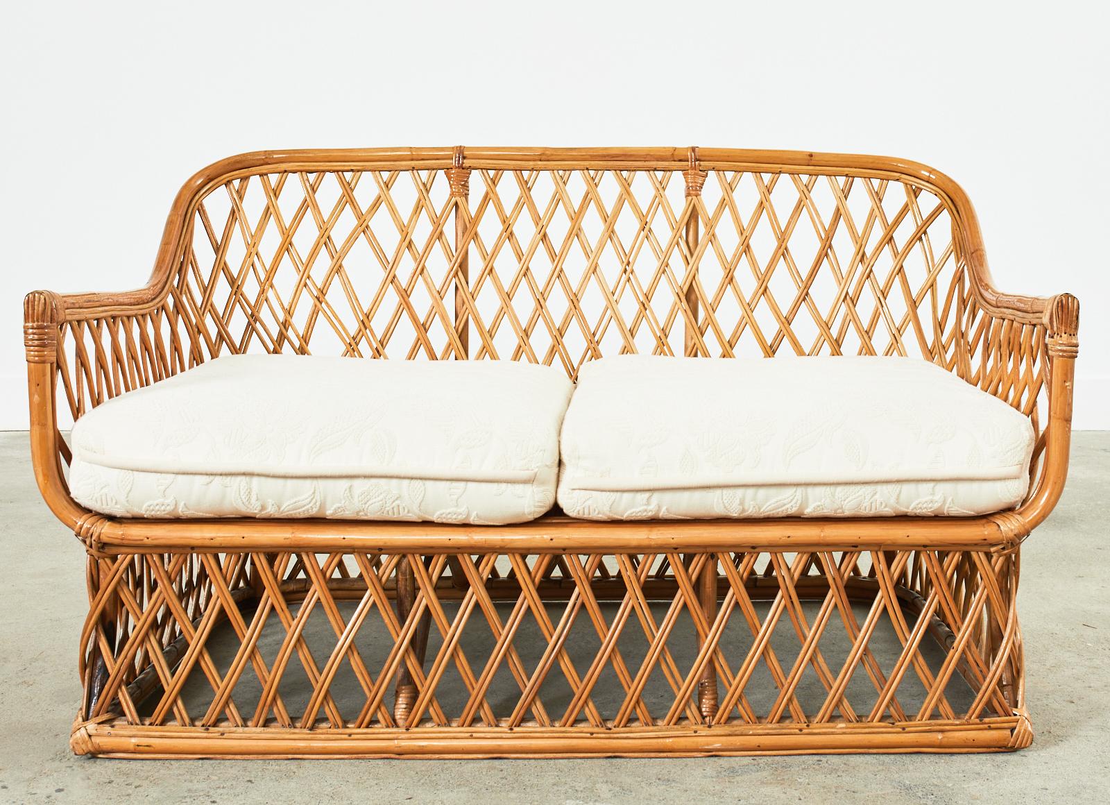 Hand-Crafted Mid-Century Italian Organic Modern Bamboo Rattan Settee Loveseat For Sale