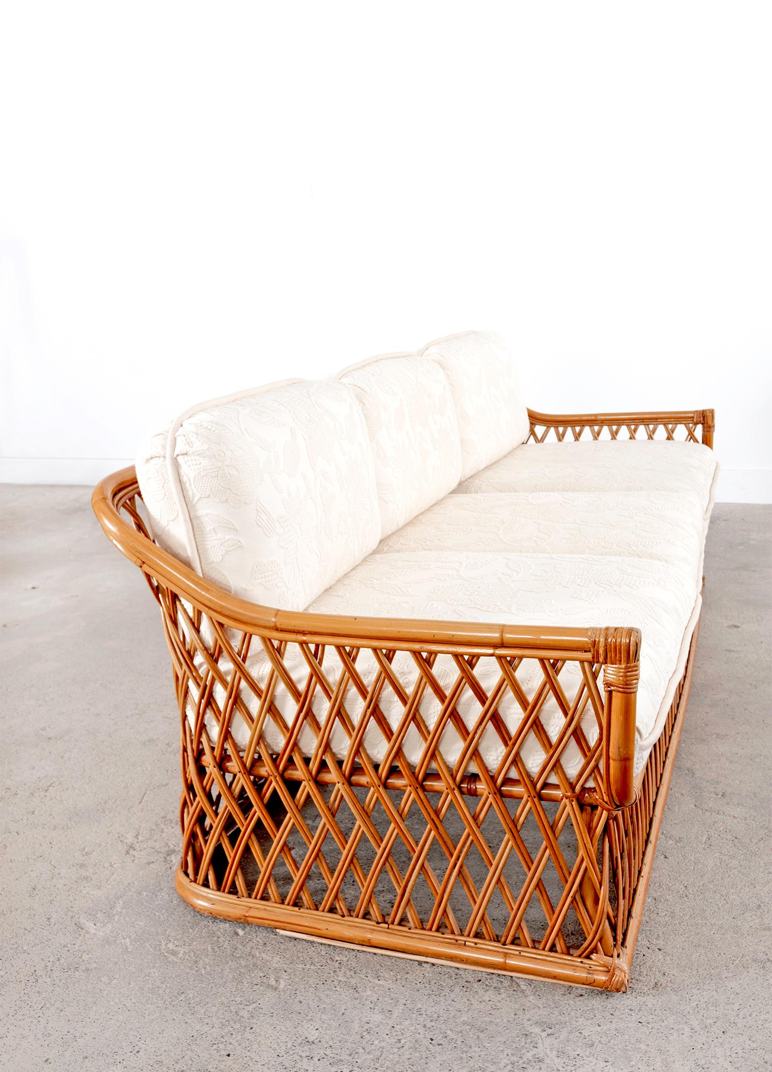 Mid Century Italian Organic Modern Bamboo Rattan Sofa Settee For Sale 9