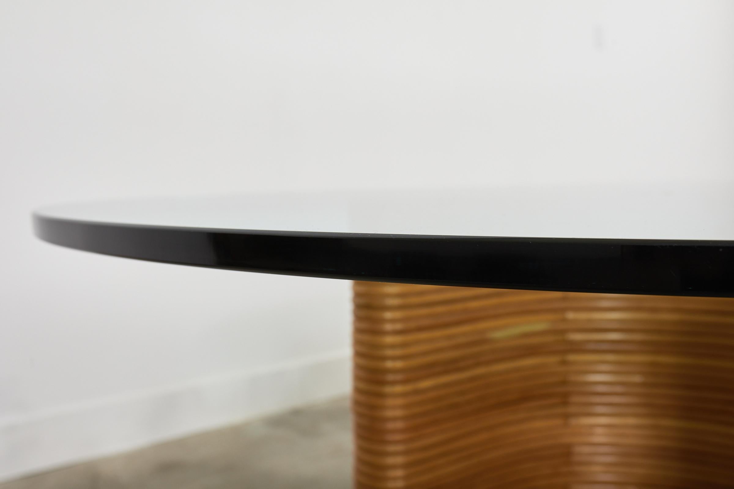 Midcentury Italian Organic Modern Rattan Pedestal Dining Table For Sale 8