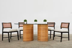 Midcentury Italian Organic Modern Rattan Pedestal Dining Table