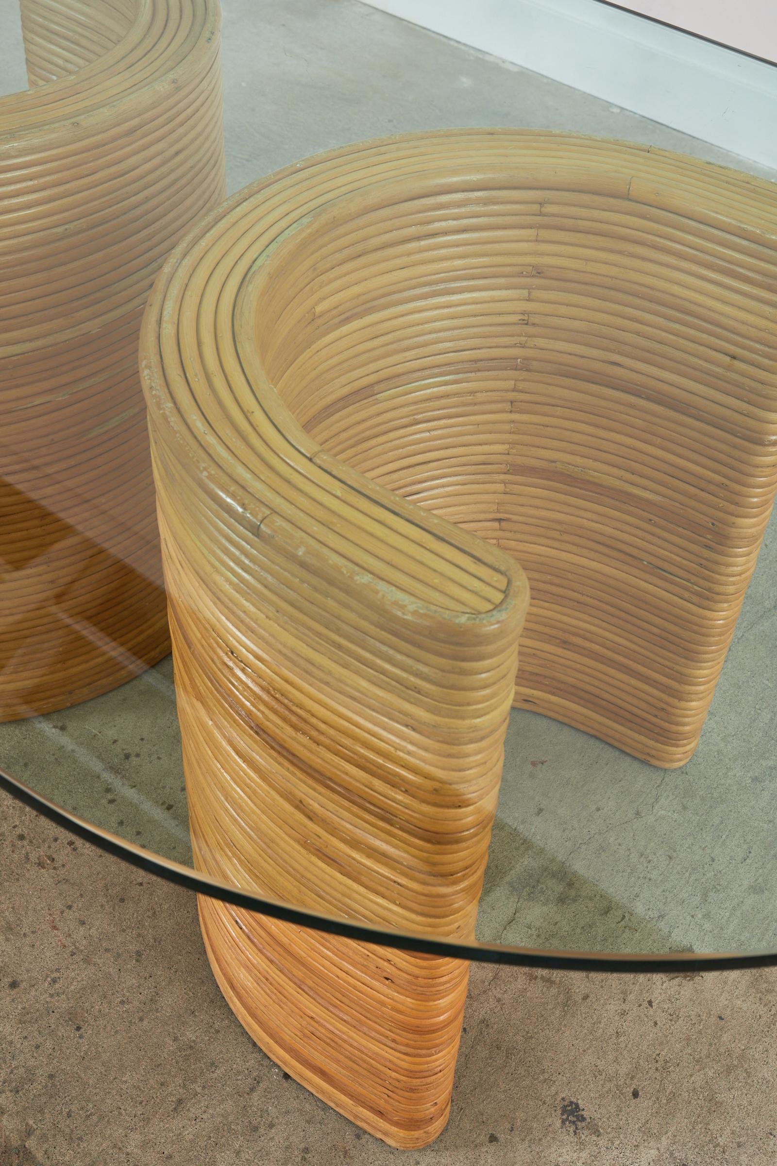Bamboo Midcentury Italian Organic Modern Rattan Pedestal Dining Table For Sale