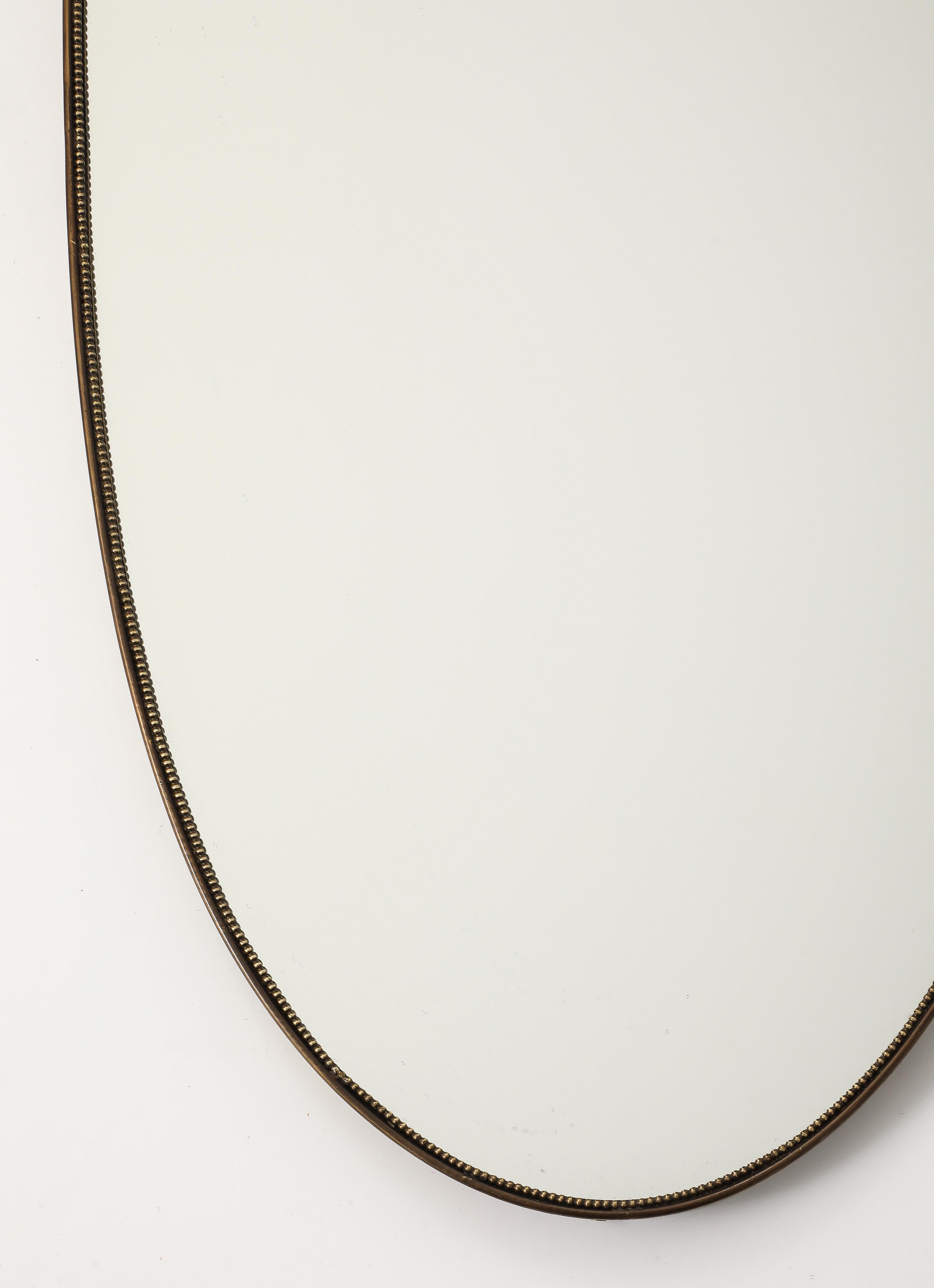 Mid-20th Century Midcentury Italian Oval Beaded Brass Mirror, 1950s For Sale