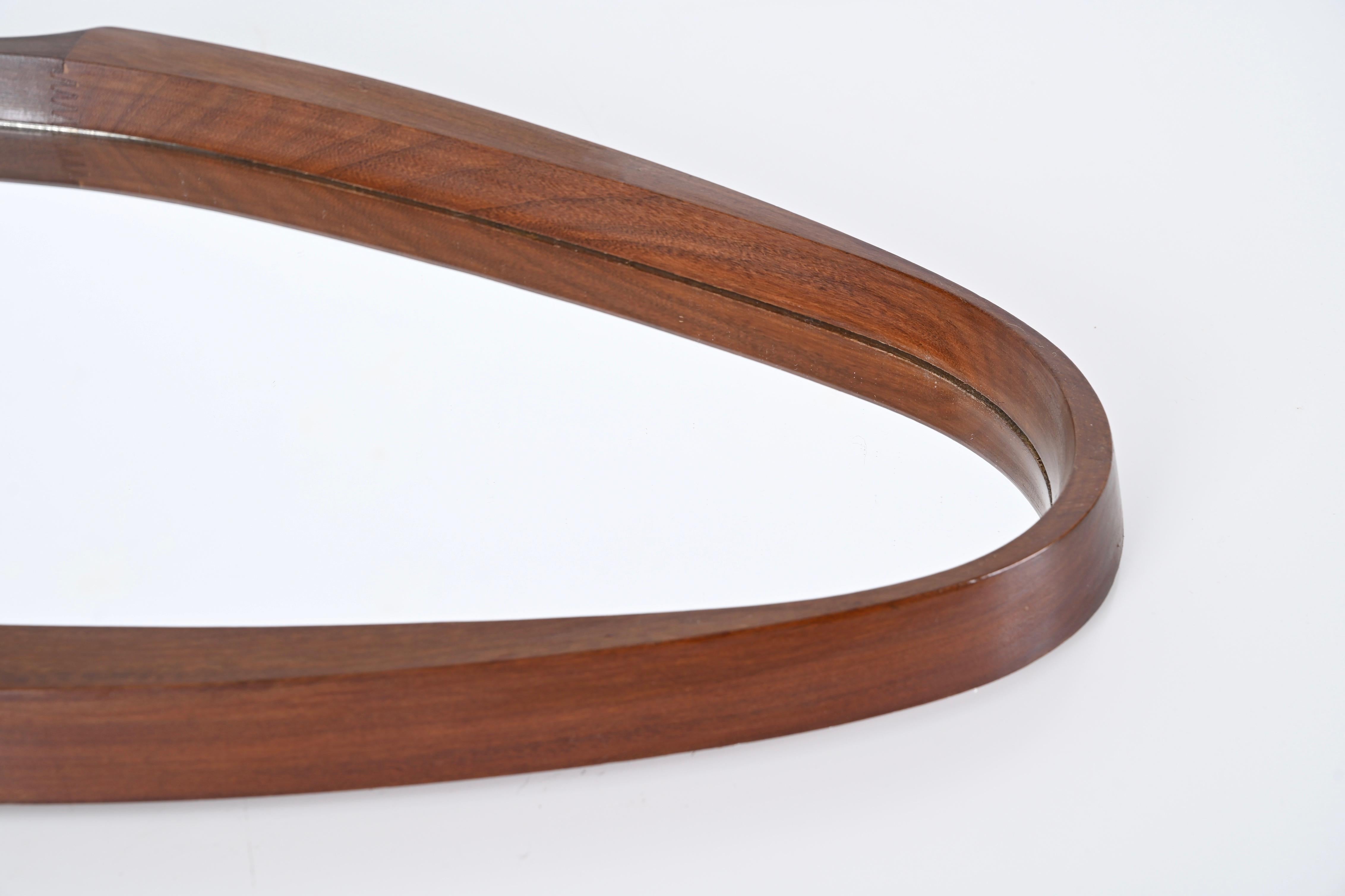 Midcentury Italian Oval Mirror in Curved Teak, Rope and Leather, 1960s 1