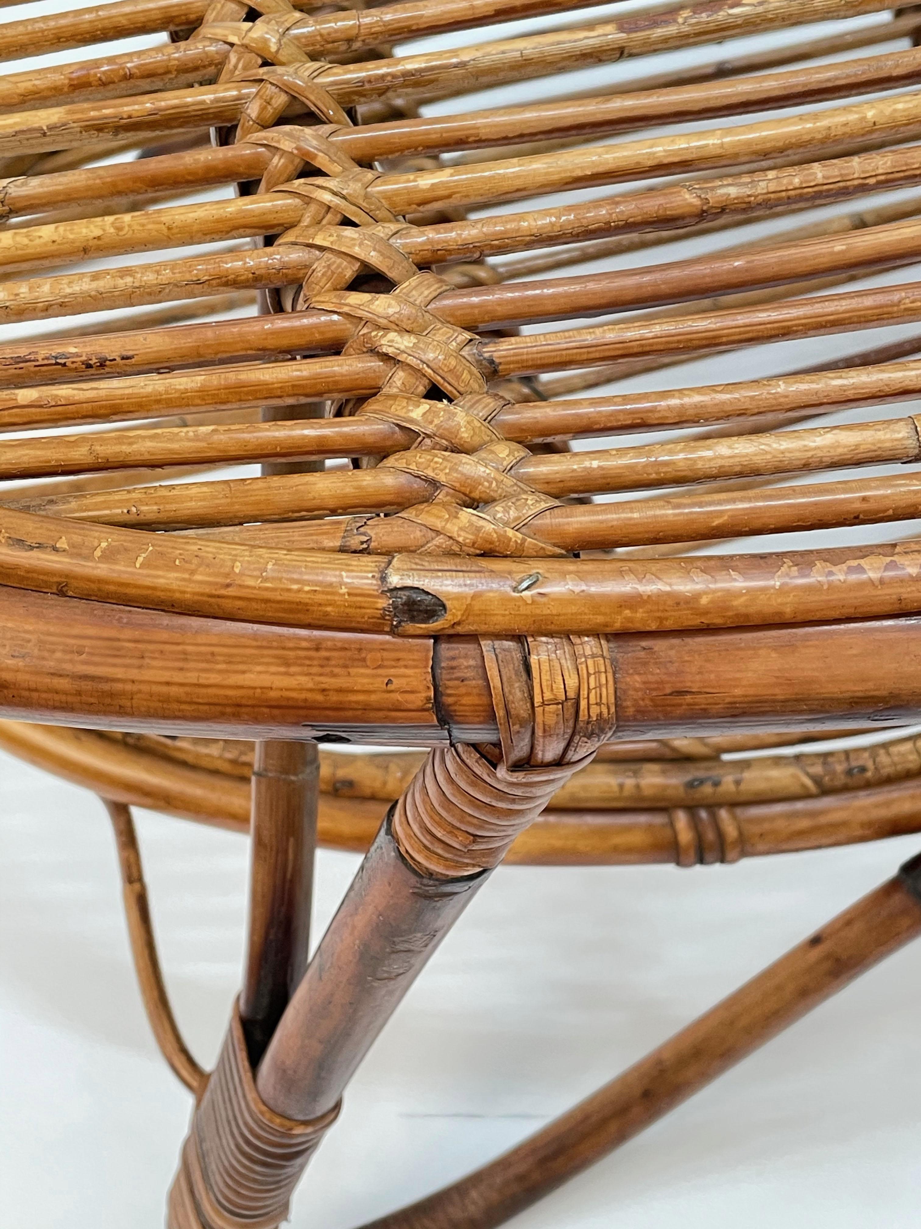 Midcentury Italian Oval Rattan and Bamboo Two Levels Coffee Table, 1950s For Sale 12