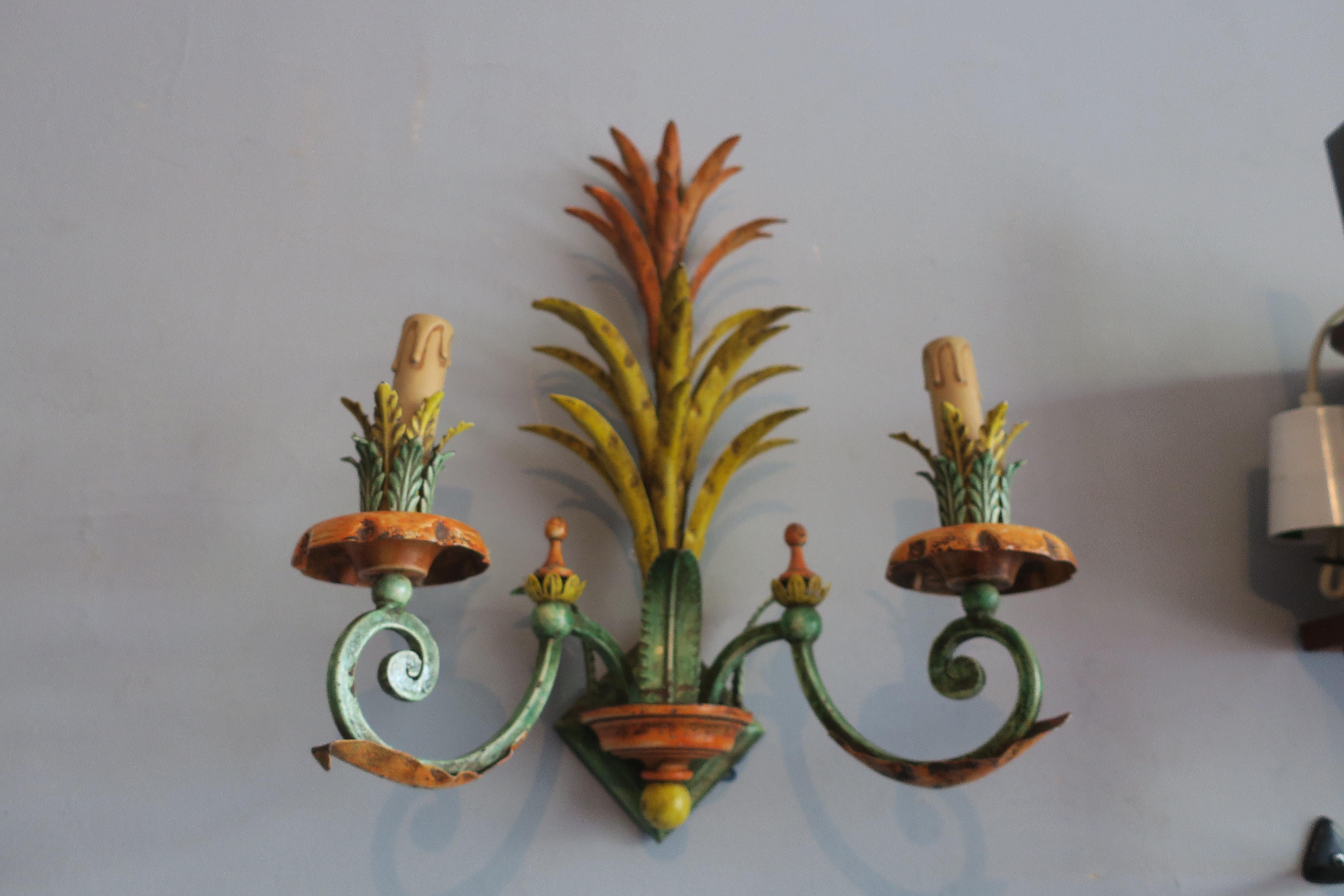 Pair of midcentury Italian painted sconces or wall lights

Will be delivered compatible with US or European candelabra bulbs as required.