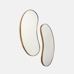 Midcentury Italian Pair of Large Kidney Bean Shaped Brass Wall Mirrors, 1950s