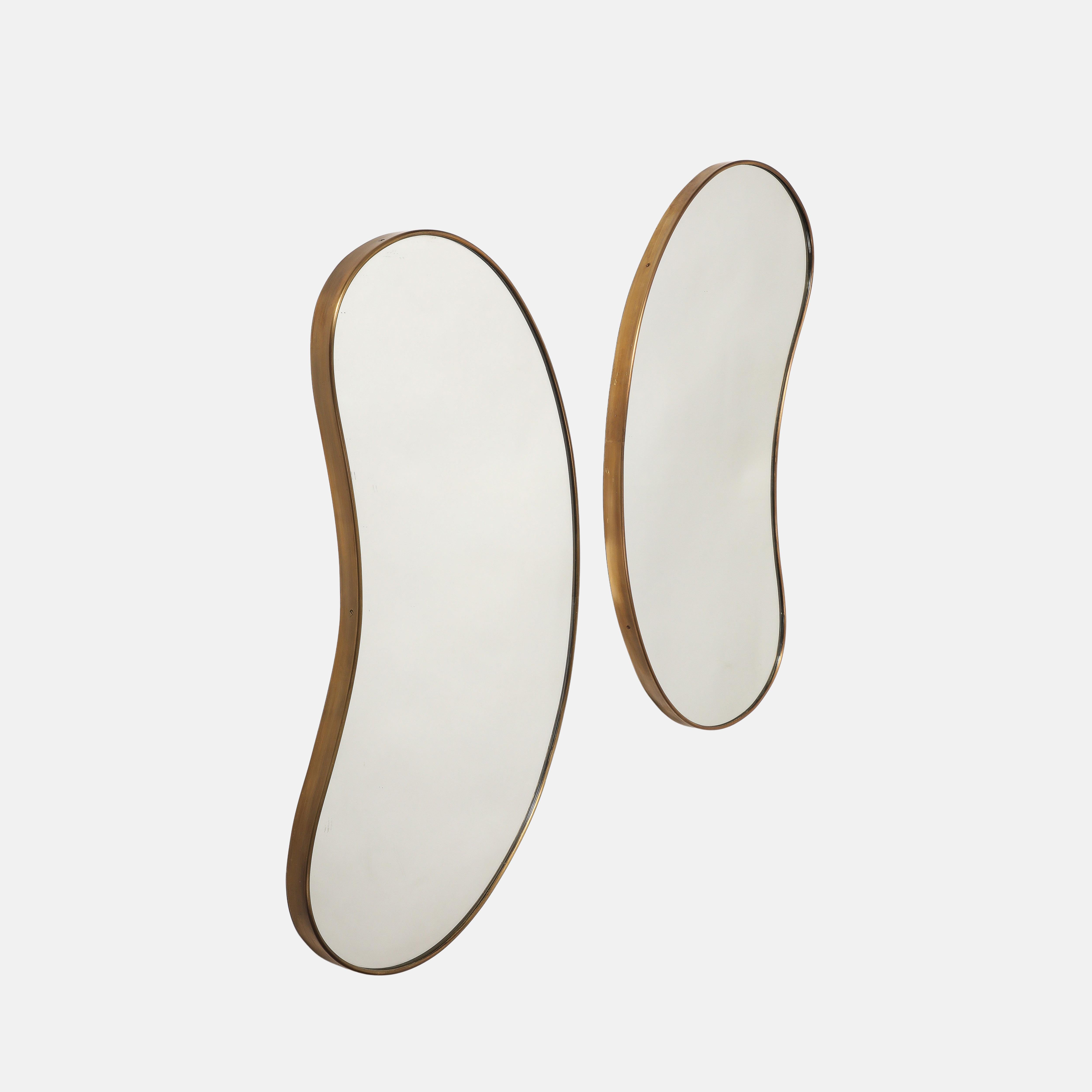 Midcentury Italian Pair of Brass Mirrors In Good Condition For Sale In New York, NY