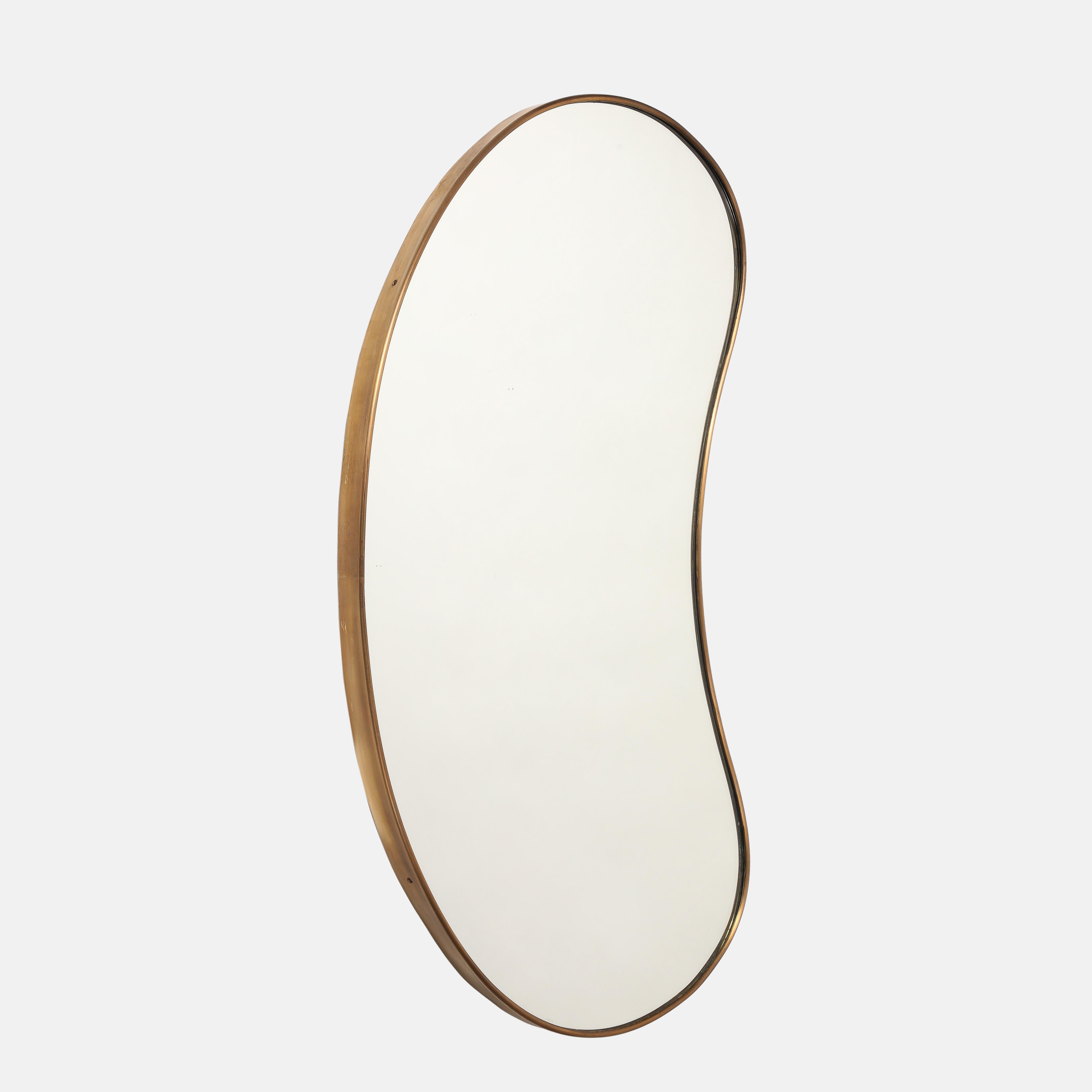 Mid-20th Century Midcentury Italian Pair of Brass Mirrors For Sale