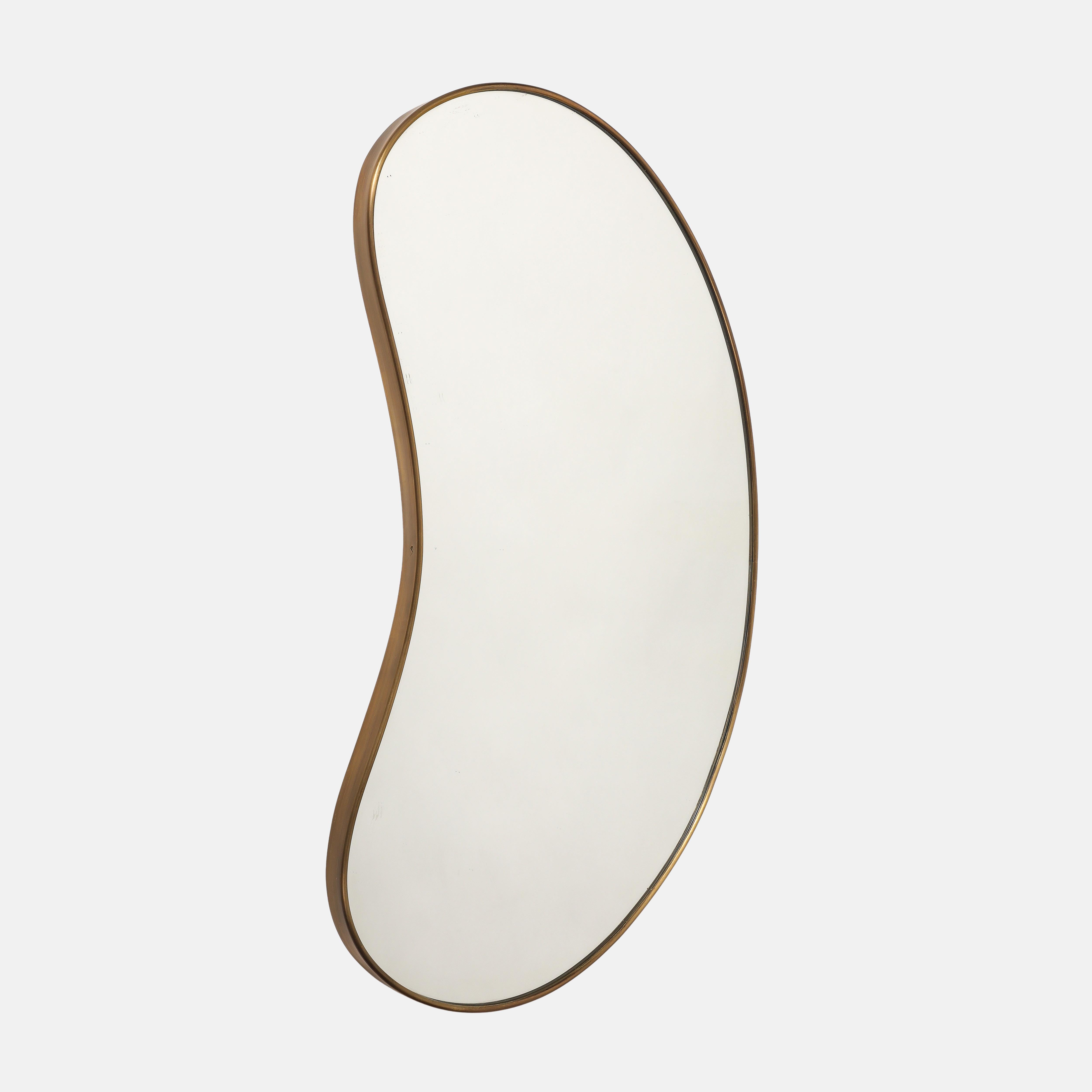 Midcentury Italian Pair of Brass Mirrors For Sale 1