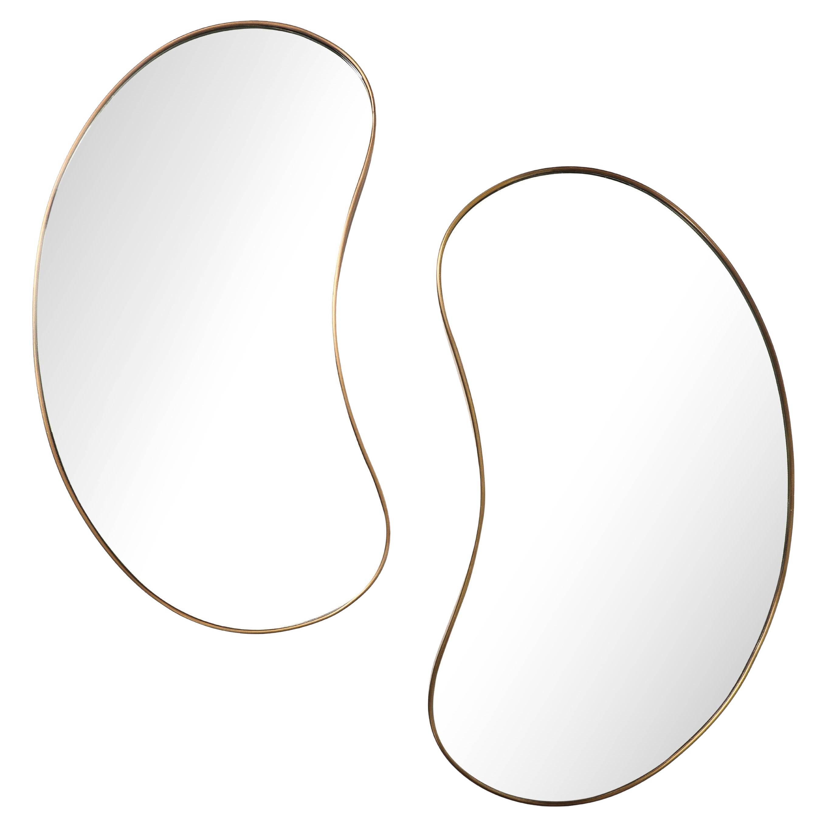 Midcentury Italian Pair of Brass Mirrors