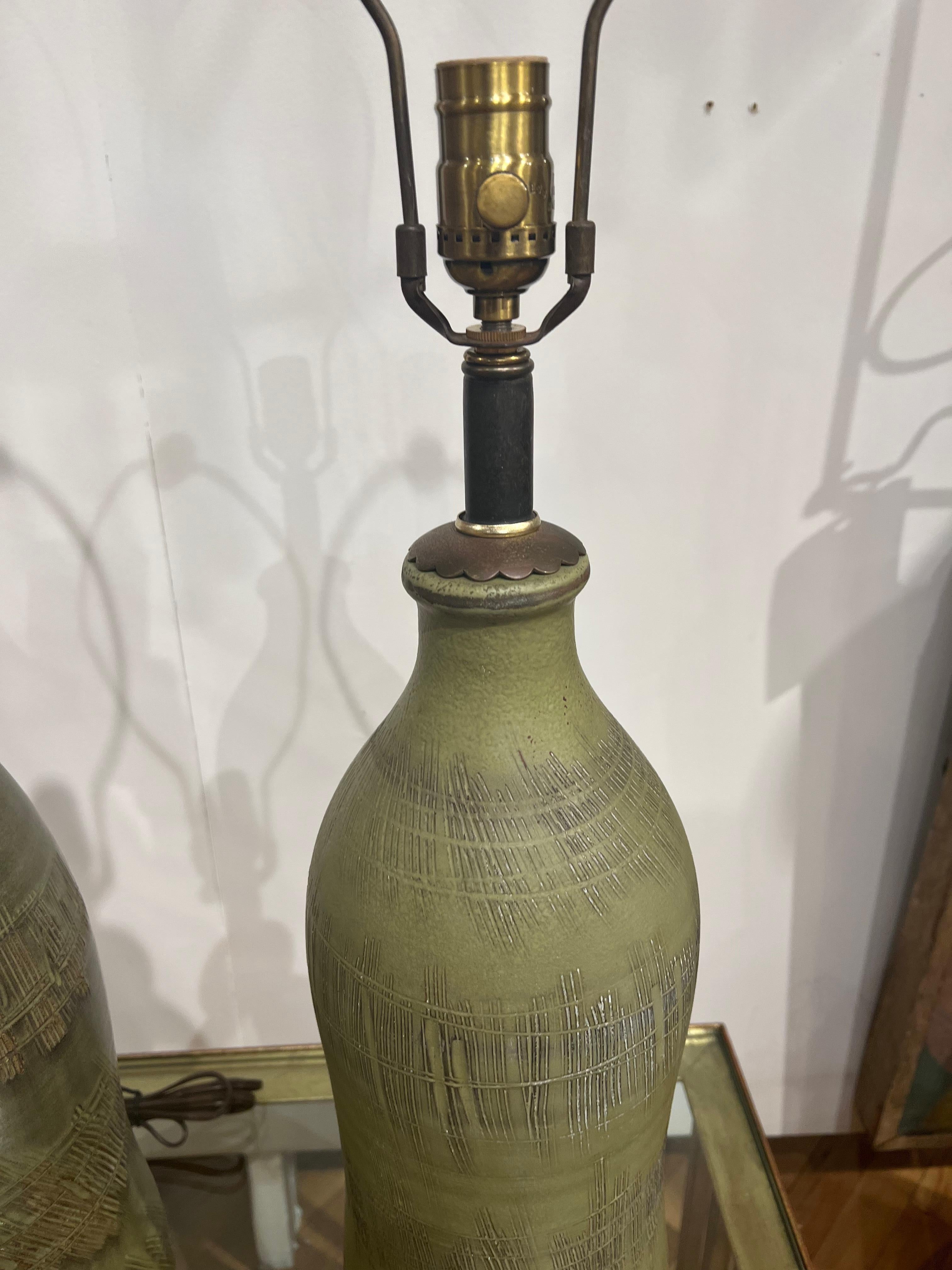 Paar italienische Keramiklampen aus der Mitte des Jahrhunderts von Bitossi  (Mitte des 20. Jahrhunderts) im Angebot
