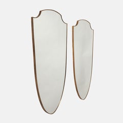 Midcentury Italian Pair of Grand Scale Shield Shaped Brass Wall Mirrors, 1950s