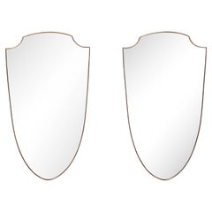 Midcentury Italian Pair of Grand Scale Shield Shaped Brass Mirrors, 1950s