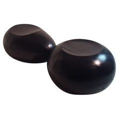 Midcentury Italian Pair of Solid Black Lacquered Wood Sculptural Seating, 1970s