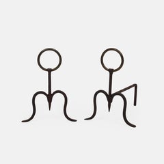 Midcentury Italian Pair of Wrought Iron Andirons, 1950s