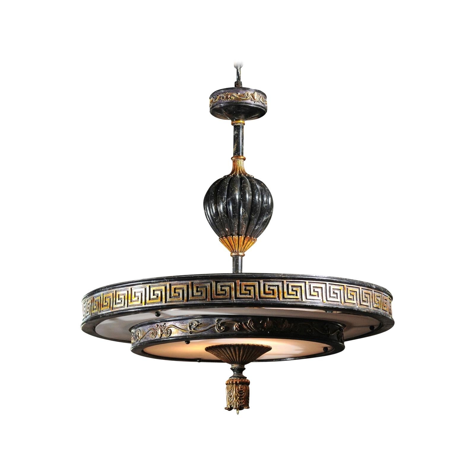 Paul Marra Design Greek Key Chandelier For Sale at 1stDibs
