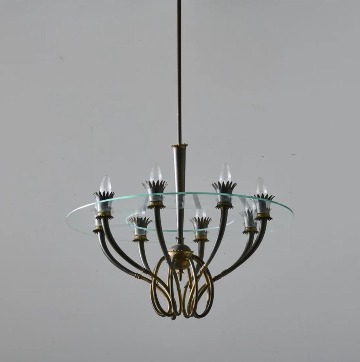 Mid-20th Century Midcentury Italian Patinated Brass Fontana Arte Pendant Light by Pietro Chiesa