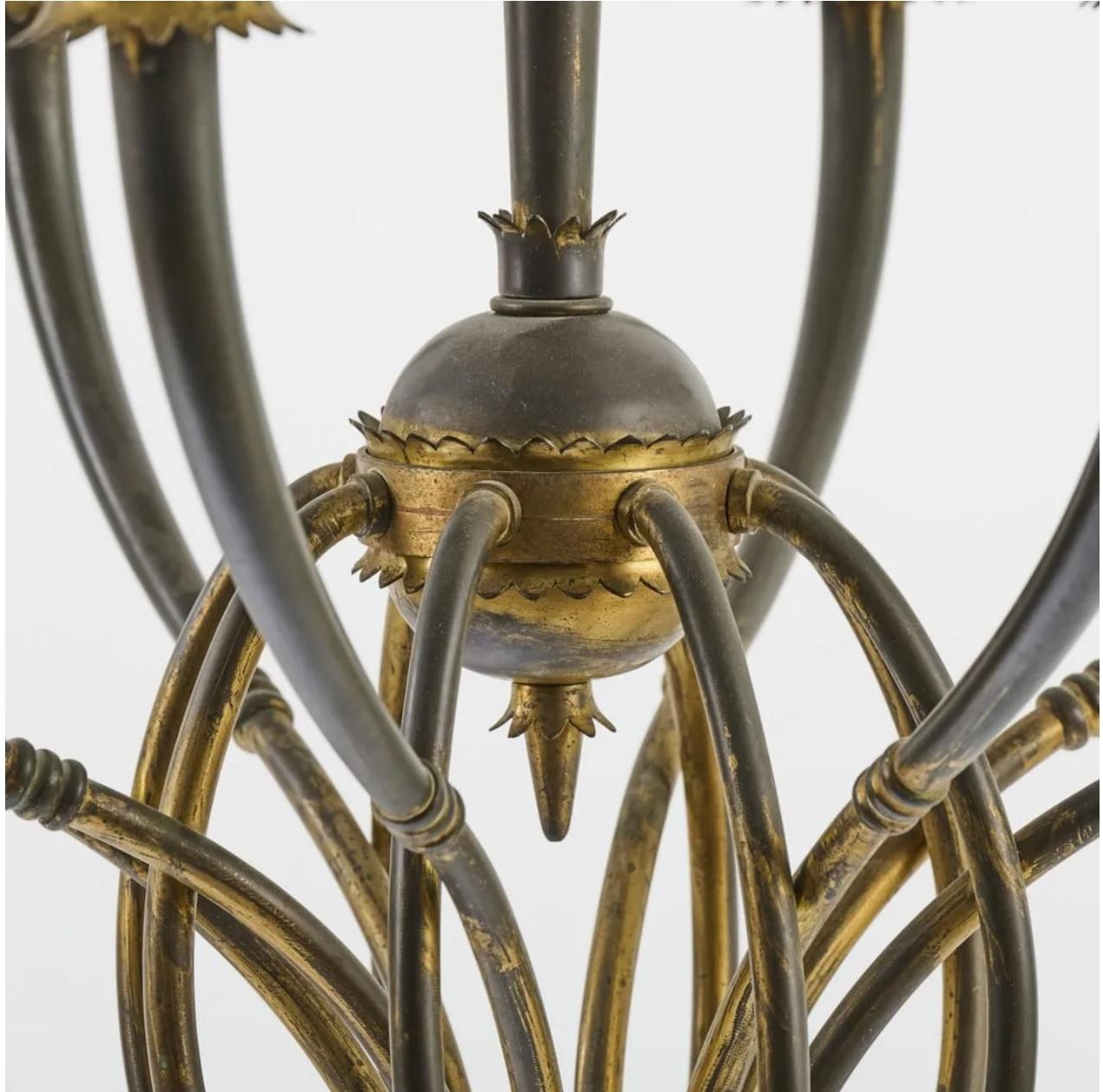 Midcentury Italian Patinated Brass Fontana Arte Pendant Light by Pietro Chiesa For Sale 2