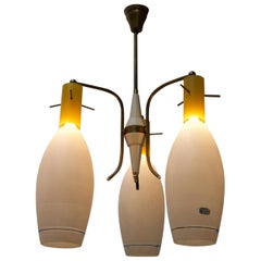 Midcentury Italian Pendant Light with Yellow and White Murano Glass Shades