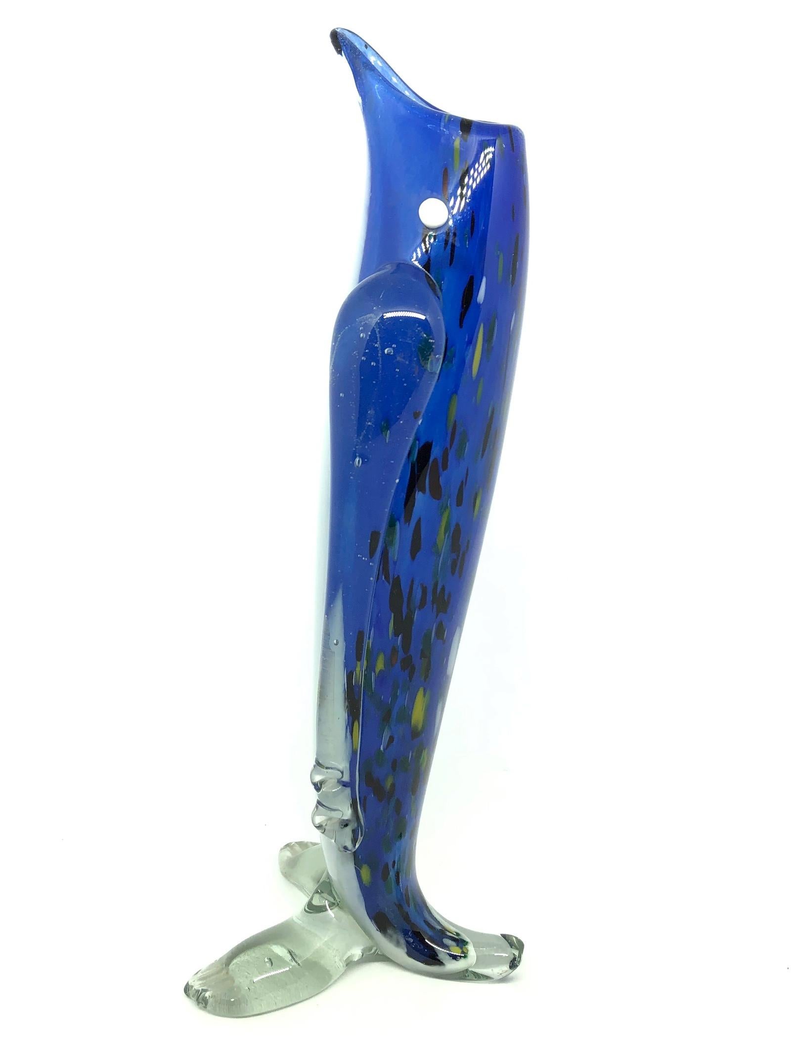 Mid-20th Century Midcentury Italian Penguin Figural Single Flower Sommerso Murano Glass Vase