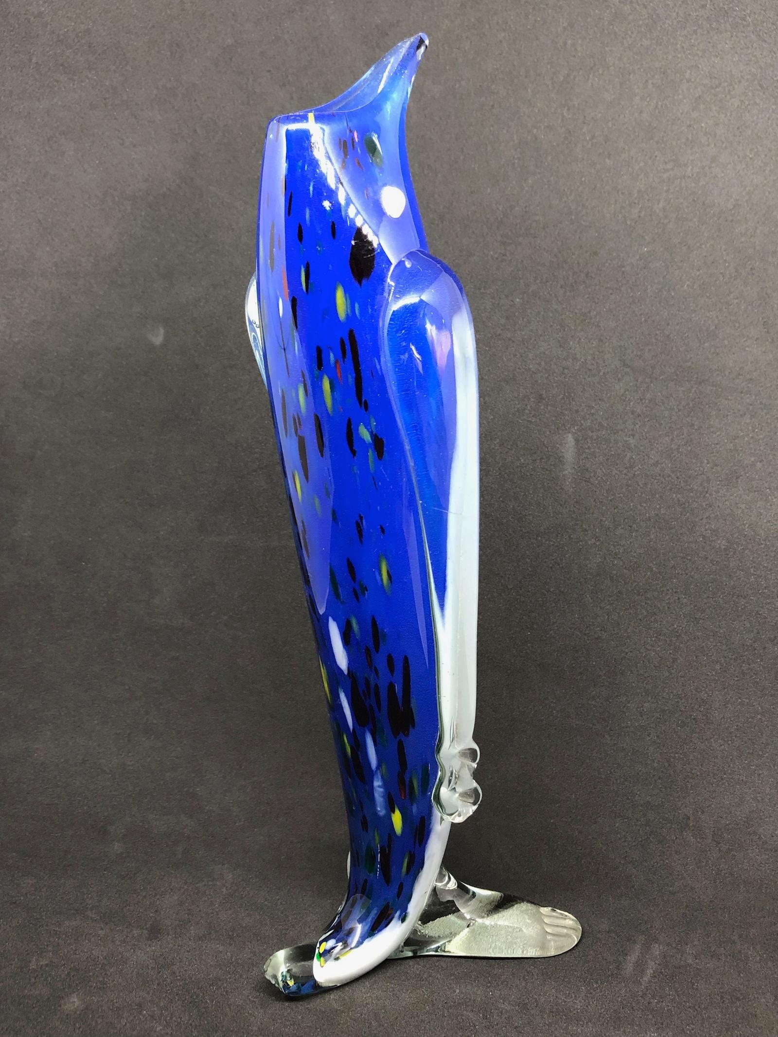 Midcentury Italian Penguin Figural Single Flower Sommerso Murano Glass Vase 1