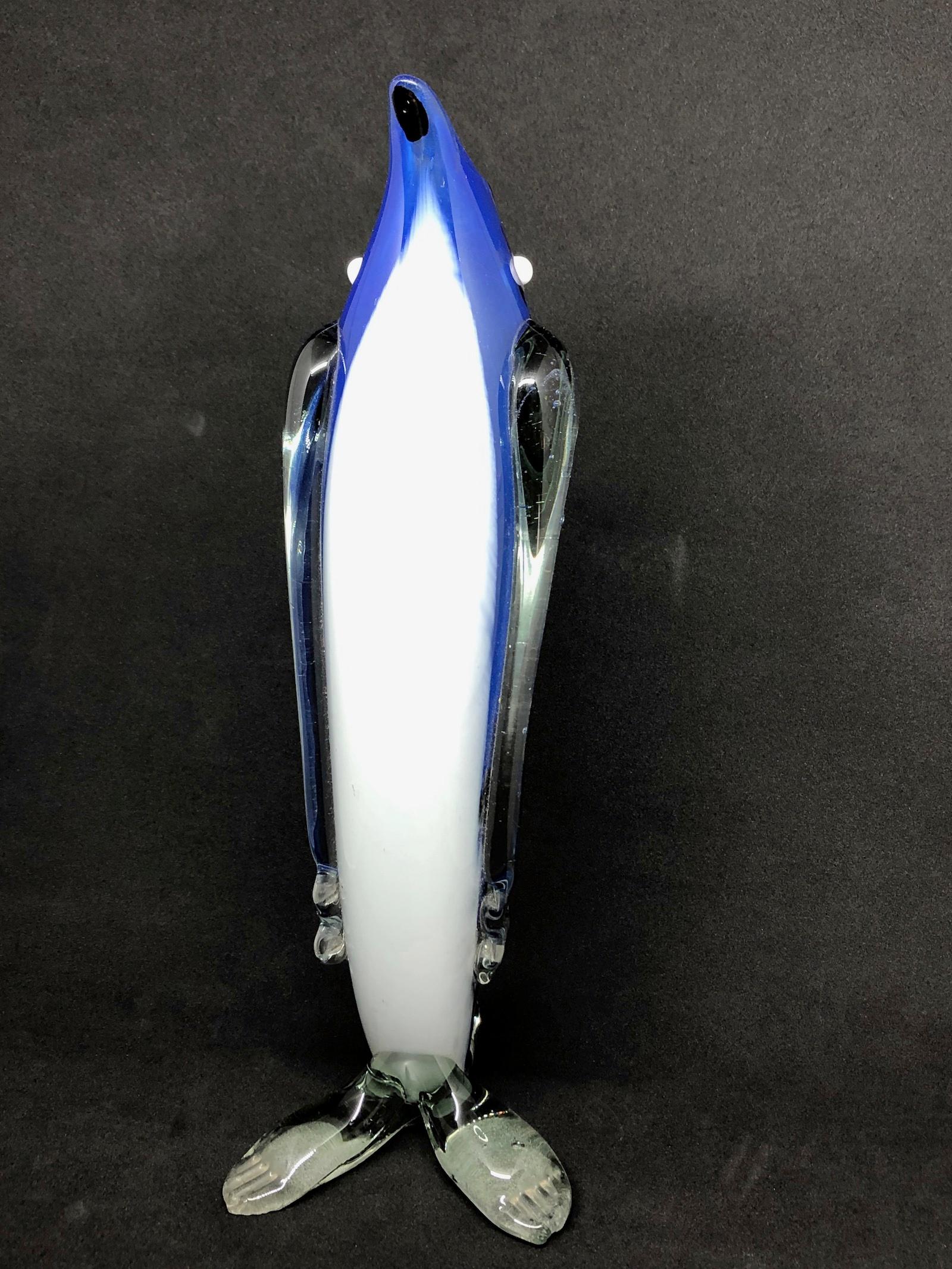 Midcentury Italian Penguin Figural Single Flower Sommerso Murano Glass Vase 2