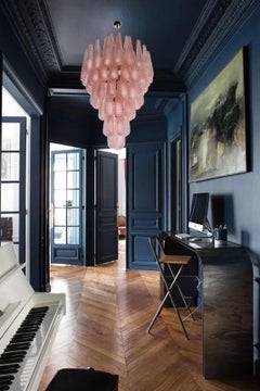 Midcentury Italian Pink and White Petal Chandeliers, Murano