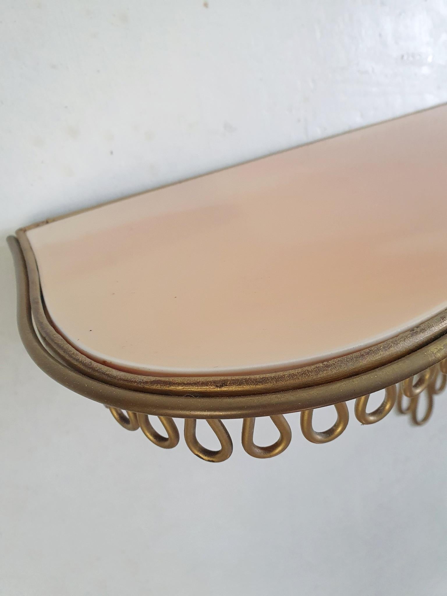 Midcentury Italian Pink Console Table in Glass and Iron 2