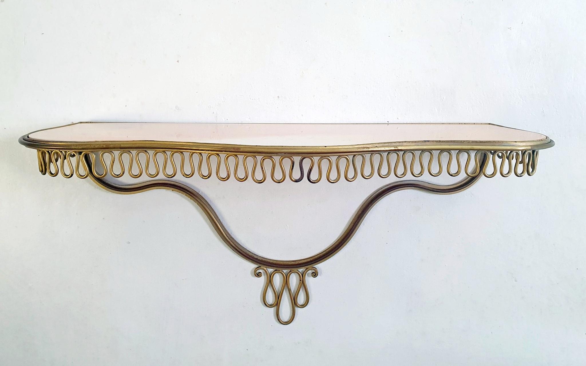 Midcentury Italian Pink Console Table in Glass and Iron 3