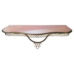 Midcentury Italian Pink Console Table in Glass and Iron
