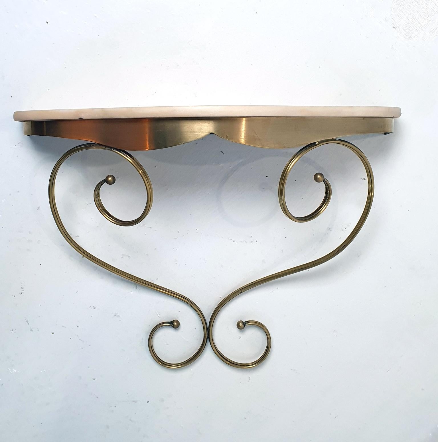 Brass Midcentury Italian Pink Marble Console Table