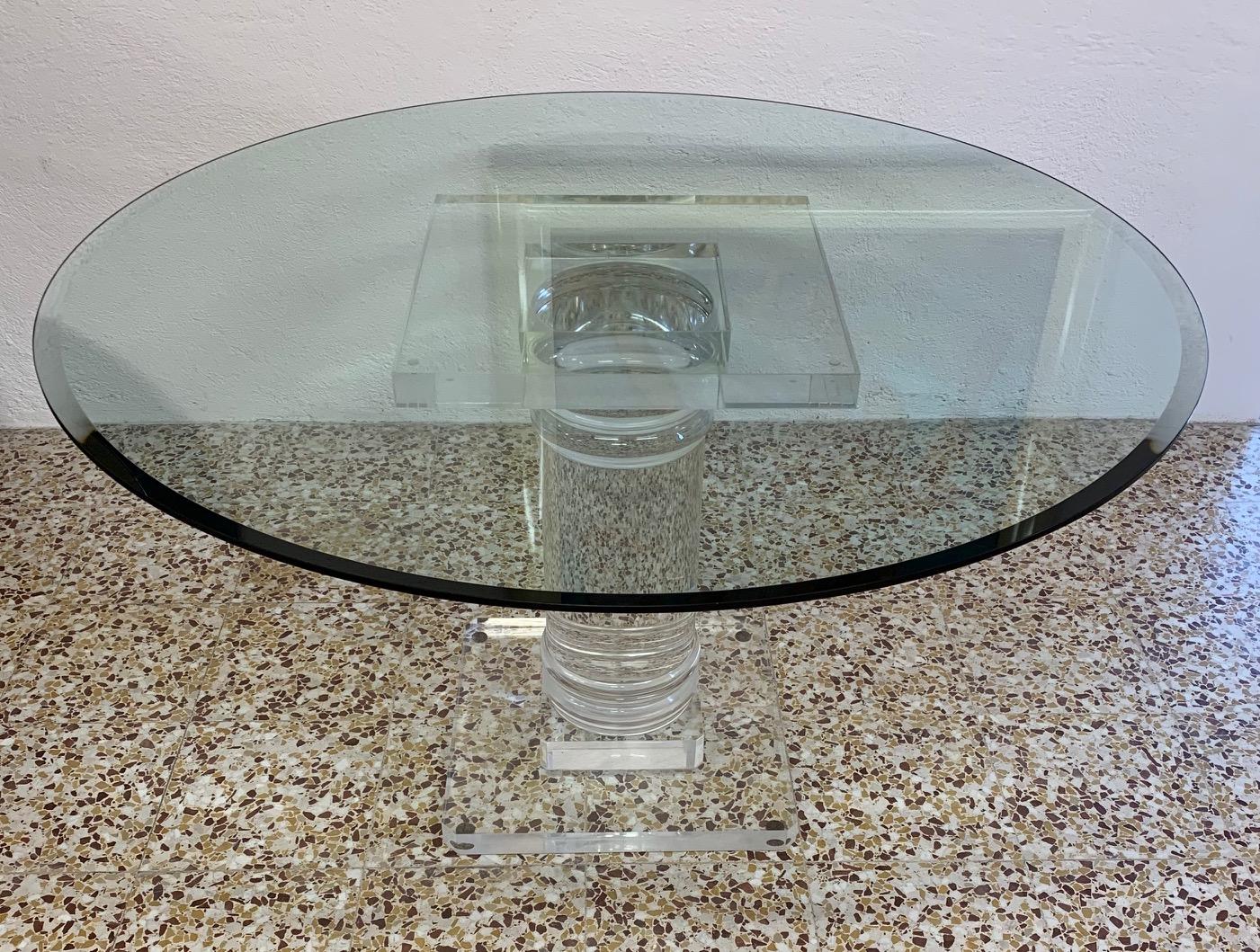 Mid-Century Modern Midcentury Italian Plexiglass Table with Crystal Glass Top