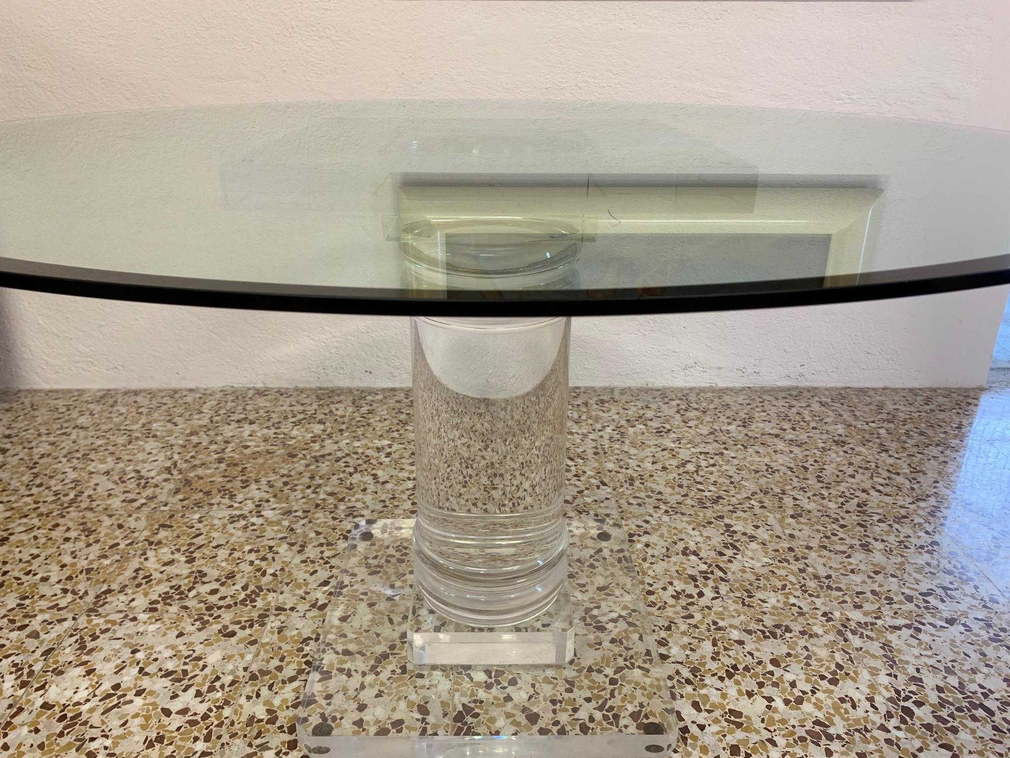 Late 20th Century Midcentury Italian Plexiglass Table with Crystal Glass Top