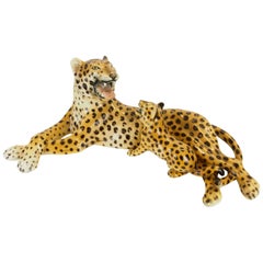 Vintage Midcentury Italian Porcelain Leopard Statuette Favaro Cecchetto Attributed