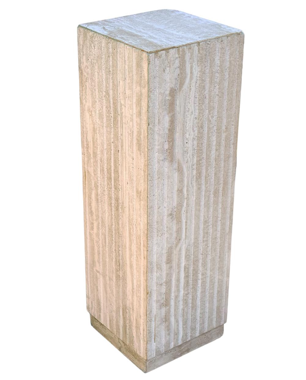 Late 20th Century Midcentury Italian Post Modern Fluted Travertine Marble Pedestal Table
