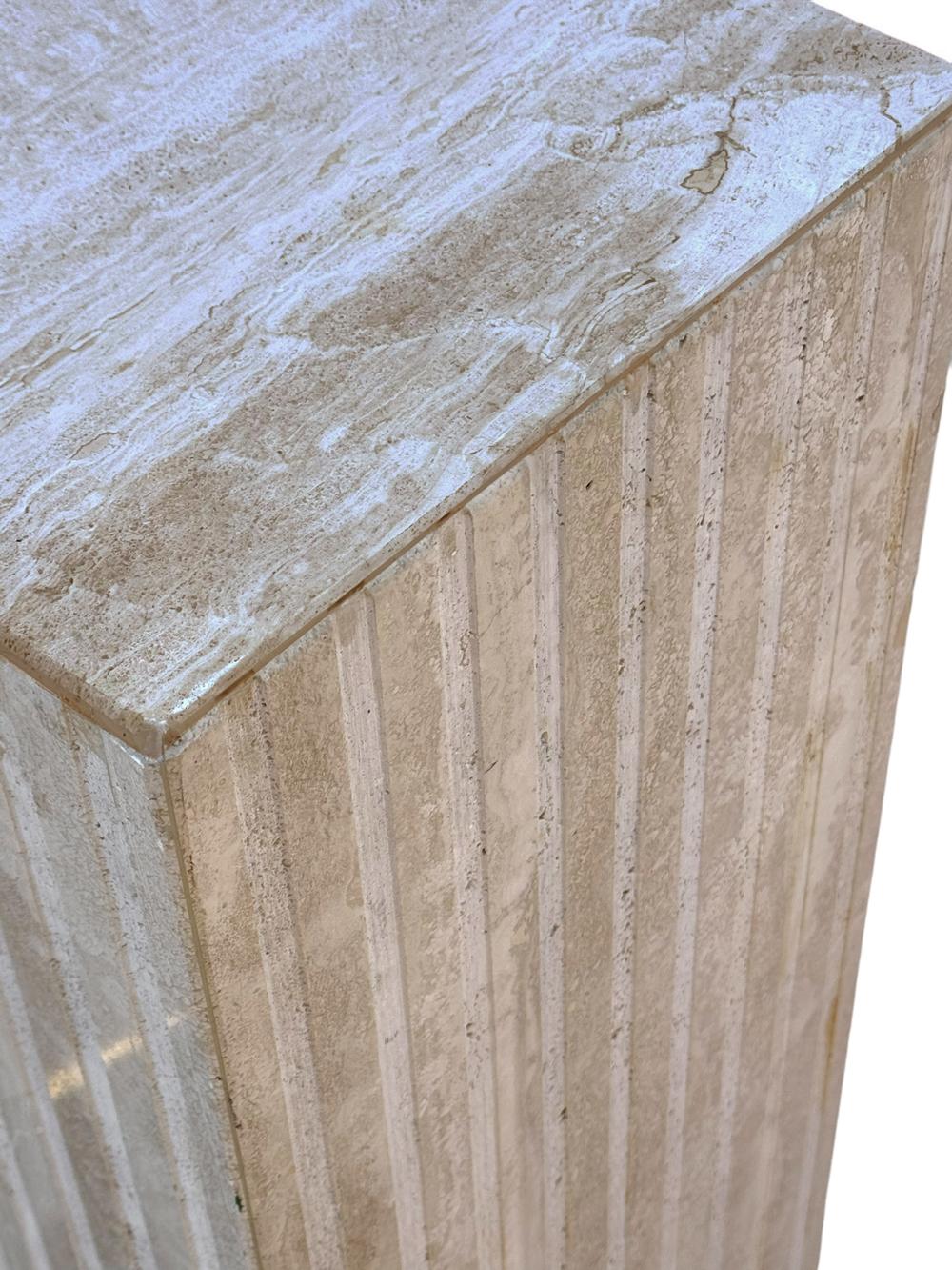 Midcentury Italian Post Modern Fluted Travertine Marble Pedestal Table 1