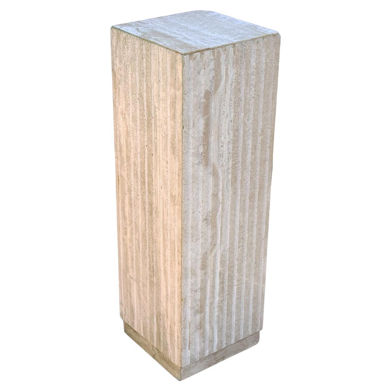 Midcentury Italian Post Modern Fluted Travertine Marble Pedestal Table