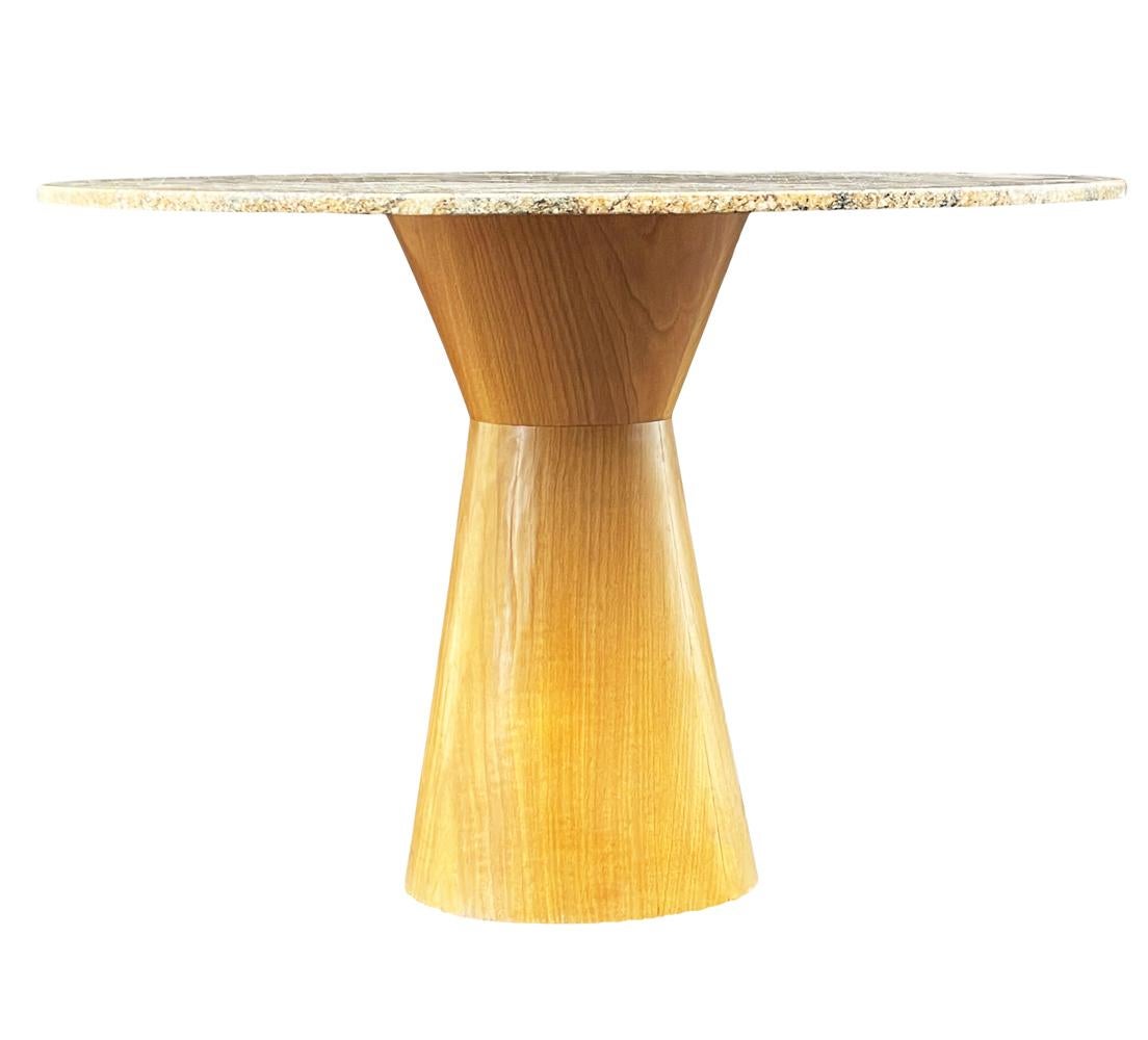 Post-Modern Midcentury Italian Post Modern Marble Circular Dining Table & Blonde Wood Base For Sale