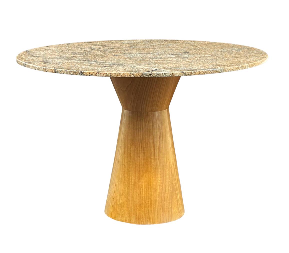 Midcentury Italian Post Modern Marble Circular Dining Table & Blonde Wood Base In Good Condition For Sale In Philadelphia, PA