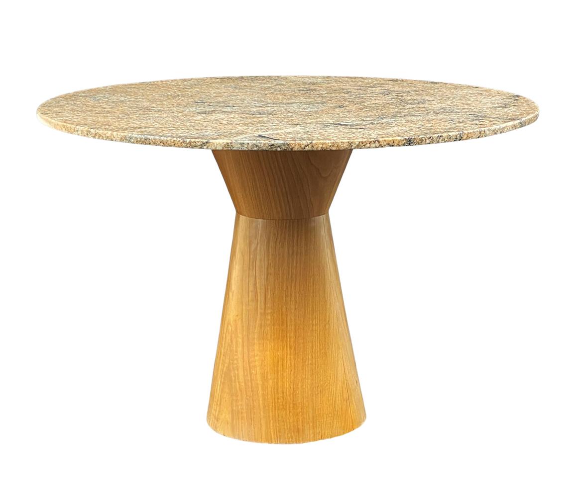 Late 20th Century Midcentury Italian Post Modern Marble Circular Dining Table & Blonde Wood Base For Sale