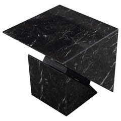 Midcentury Italian Post Modern Nero Marquina Marble Cube Side Table or End Table