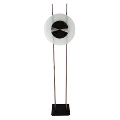 Midcentury Italian Postmodern Steel & Frosted Glass Floor Lamp after Sottsass