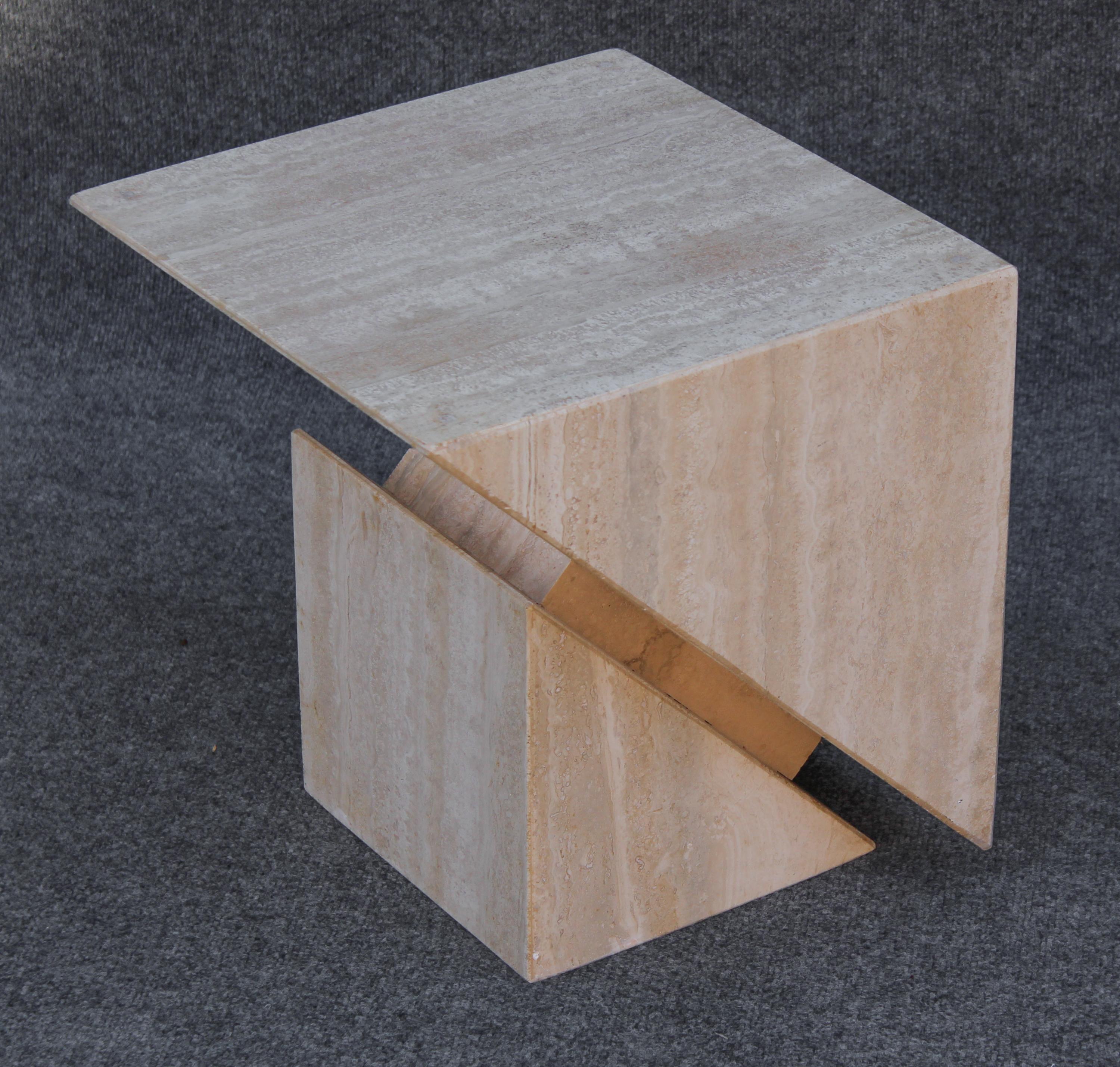 Post-Modern Midcentury Italian Post Modern Travertine Marble Cube Side Table or End Table